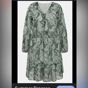 Ulla Popken Green and White Midi Dress